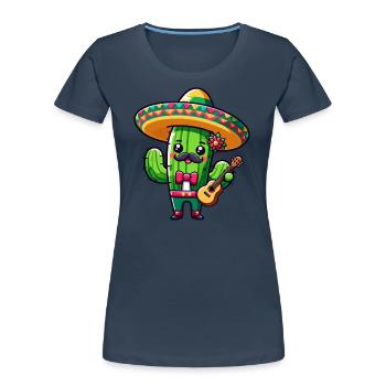 Cinco de Mayo Cactus Mariachi Guitarist - Women's Premium Organic T-Shirt - navy - Front - Mia (176cm)