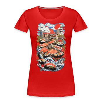 Japan Sushi Ukiyo-E Retro Food Art Design - Women's Premium Organic T-Shirt - navy - Front - Mia (176cm)