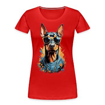 Doberman Chien Streetwear Design Esthétique - T-shirt bio Premium Femme - bleu marine - Devant - Mia (176cm)