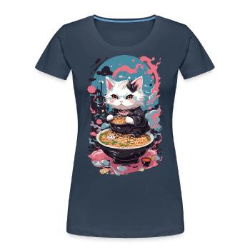 Cat Goth Pastel Ramen Noodle Soup Kawaii - Women's Premium Organic T-Shirt - navy - Front - Mia (176cm)