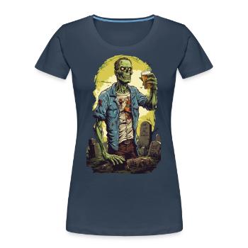 Halloween Zombie Grusel Bier Party Retro Design - Frauen Premium Bio T-Shirt - Navy - Vorne - Mia (176cm)