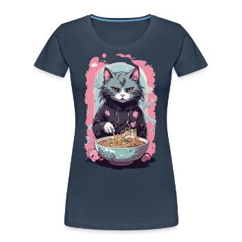 Anime Ramen Katze Japanische Nudelsuppen Kunst - Frauen Premium Bio T-Shirt - Navy - Vorne - Mia (176cm)