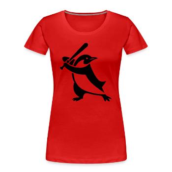Pinguin Baseball Spieler Silhouette minimalistisch - Frauen Premium Bio T-Shirt - Navy - Vorne - Mia (176cm)