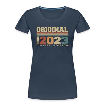 Original 2023 Retro 1st Anniversary Gift 2023 - Women's Premium Organic T-Shirt - navy - Front - Mia (176cm)