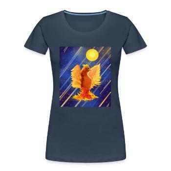 Kosmisch leuchtender Feuervogel: Cyber-Semurg - Frauen Premium Bio T-Shirt - Navy - Vorne - Mia (176cm)