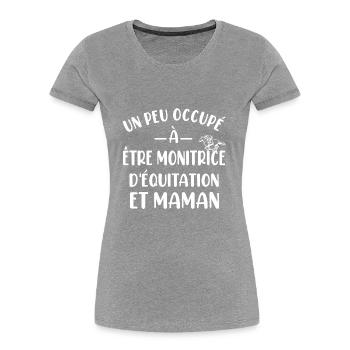 Un peu occupé à être monitrice déquitation etmaman - T-shirt bio Premium Femme - bleu marine - Devant - Mia (176cm)