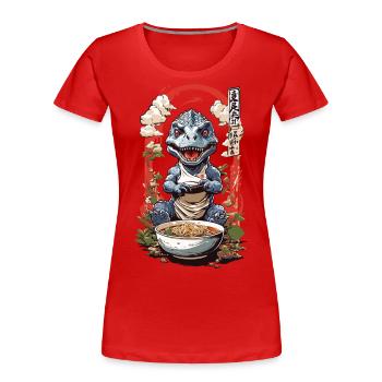 Dino Ramen Kawaii Ukiyo-e Manga Anime Design - Frauen Premium Bio T-Shirt - Navy - Vorne - Mia (176cm)