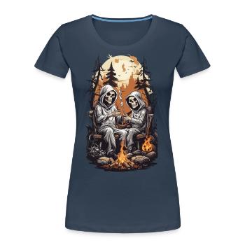 Funny Skeletons Cricket Halloween Party - Women's Premium Organic T-Shirt - navy - Front - Mia (176cm)