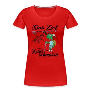 Bergwandern "Kaiserschmarrn" servus alpin Almhütte - Frauen Premium Bio T-Shirt - Navy - Vorne - Mia (176cm)