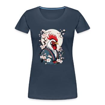 Vintage Hahn Samurai Ukiyo-E Style Design - Frauen Premium Bio T-Shirt - Navy - Vorne - Mia (176cm)