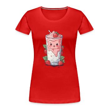 Erdbeeren Niedlicher Milchshake Kawaii Spaß - Frauen Premium Bio T-Shirt - Navy - Vorne - Mia (176cm)