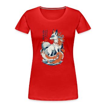 Vintage Ukiyo-E Kunst Japanische Kitsune Fuchs - Frauen Premium Bio T-Shirt - Navy - Vorne - Mia (176cm)