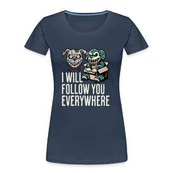 Je te suis partout chien et poupée effrayants - T-shirt bio Premium Femme - bleu marine - Devant - Mia (176cm)