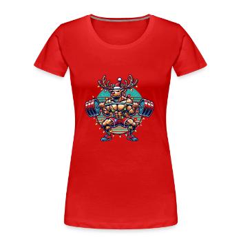 Weihnachtlicher Bodybuilder Rentier Muskelpower - Frauen Premium Bio T-Shirt - Navy - Vorne - Mia (176cm)