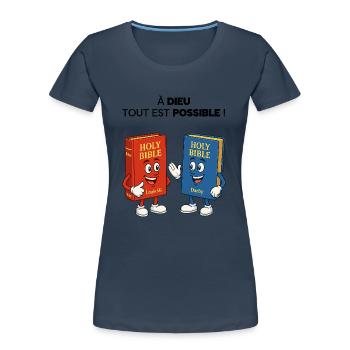 Bible T-Shirt - T-shirt bio Premium Femme - bleu marine - Devant - Mia (176cm)