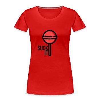 SUCK IT RED - Women's Premium Organic T-Shirt - navy - Front - Mia (176cm)