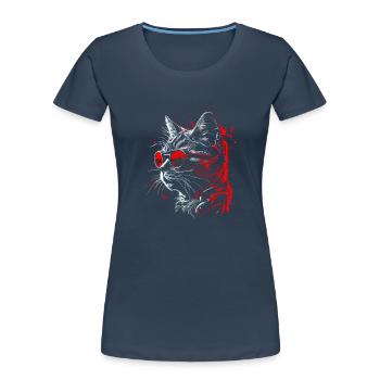Coole futuristische Steampunk Katze, rote Brille - Frauen Premium Bio T-Shirt - Navy - Vorne - Mia (176cm)