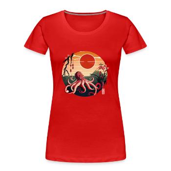 Japanese Art, Octopus in the Sea with Waves Comic - Women's Premium Organic T-Shirt - navy - Front - Mia (176cm)