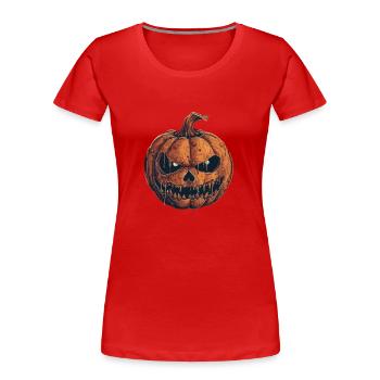 Citrouille d’horreur effrayante - Motif Halloween - T-shirt bio Premium Femme - bleu marine - Devant - Mia (176cm)