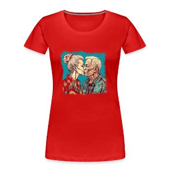 Embrasser le meilleur couple Ager avec des chemises hawaïennes - T-shirt bio Premium Femme - bleu marine - Devant - Mia (176cm)