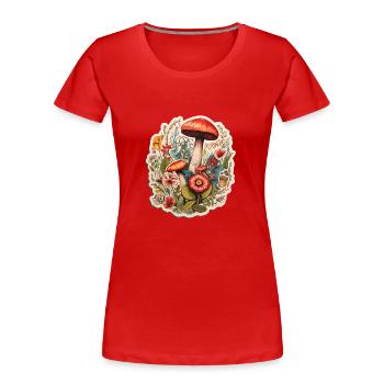 Art bohème avec des champignons et des fleurs - T-shirt bio Premium Femme - bleu marine - Devant - Mia (176cm)