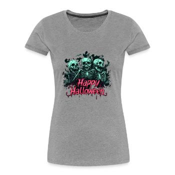 Gruselige Skelette, pink "Happy Halloween" - Frauen Premium Bio T-Shirt - Navy - Vorne - Mia (176cm)