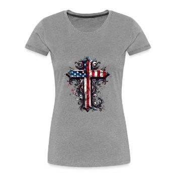Patriotisches Kreuz Amerikanische Flagge Glaube - Frauen Premium Bio T-Shirt -  - Vorne - Mia (176cm)