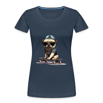 Skateboarding Mops für Skaters - Frauen Premium Bio T-Shirt - Navy - Vorne - Mia (176cm)