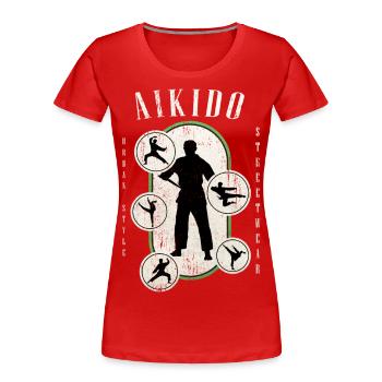 Aikido Kampfsport Kampfkunst Kämpfer Vintage Retro - Frauen Premium Bio T-Shirt - Navy - Vorne - Mia (176cm)