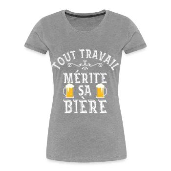 Tout travail mérite sa bière humour biere apero - T-shirt bio Premium Femme - bleu marine - Devant - Mia (176cm)