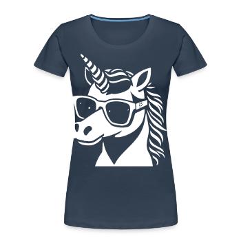 Licornes drôles portant des lunettes de soleil Licorne cool - T-shirt bio Premium Femme - bleu marine - Devant - Mia (176cm)