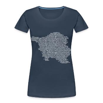 Alle Orte und Gemeinden im Saarland als Karte - Frauen Premium Bio T-Shirt - Navy - Vorne - Mia (176cm)
