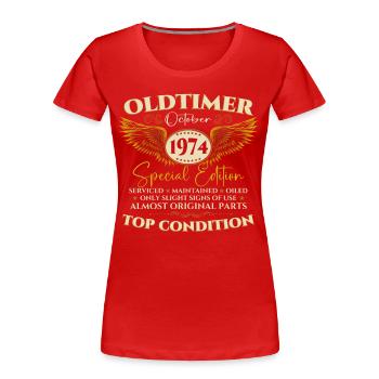 Oldtimer October 1974 48th birthday gift - Women's Premium Organic T-Shirt - navy - Front - Mia (176cm)