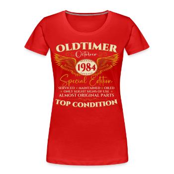 Oldtimer Octobre 1984 Cadeau de 38e anniversaire - T-shirt bio Premium Femme - bleu marine - Devant - Mia (176cm)