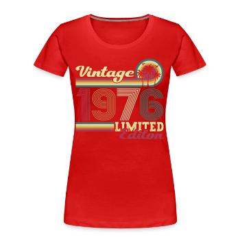 Cadeau original vintage 1976 46ème anniversaire - T-shirt bio Premium Femme - bleu marine - Devant - Mia (176cm)