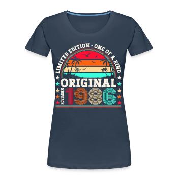 Original November 1986 36th Birthday Gift - Women's Premium Organic T-Shirt - navy - Front - Mia (176cm)