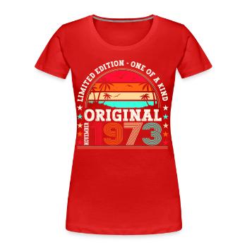 Cadeau original du 49e anniversaire de novembre 1973 - T-shirt bio Premium Femme - bleu marine - Devant - Mia (176cm)