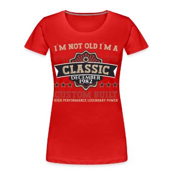 Classique Décembre 1982 - Cadeau de 40e anniversaire - T-shirt bio Premium Femme - bleu marine - Devant - Mia (176cm)