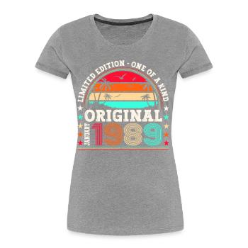 Né 1989 Janvier 34th anniversaire Homme cadeau - T-shirt bio Premium Femme - bleu marine - Devant - Mia (176cm)