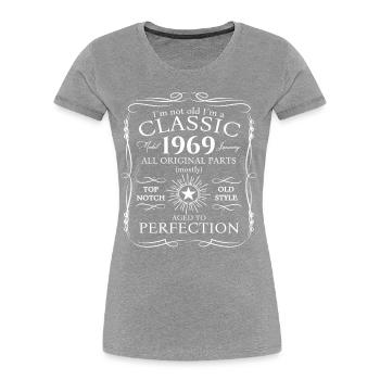 Né en 1969 Janvier 54e anniversaire Homme cadeau - T-shirt bio Premium Femme - bleu marine - Devant - Mia (176cm)