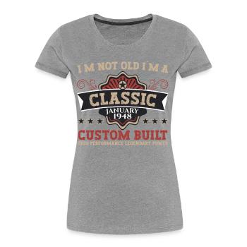 Né en 1948 Janvier 75e anniversaire Homme cadeau - T-shirt bio Premium Femme - bleu marine - Devant - Mia (176cm)