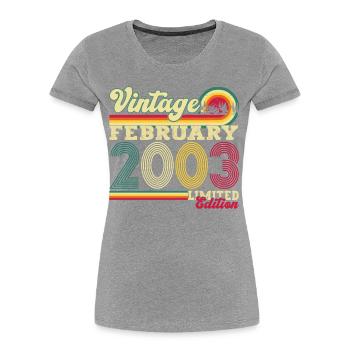 Année 2003 Février 20e anniversaire cadeau homme - T-shirt bio Premium Femme - bleu marine - Devant - Mia (176cm)