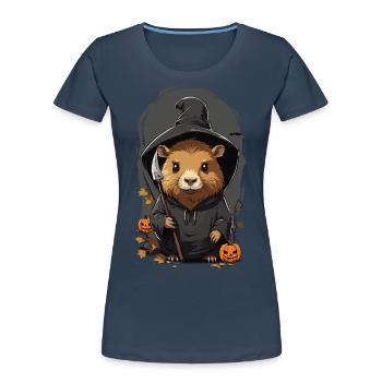 Magic Hamster Halloween Cartoon Design - Women's Premium Organic T-Shirt - navy - Front - Mia (176cm)