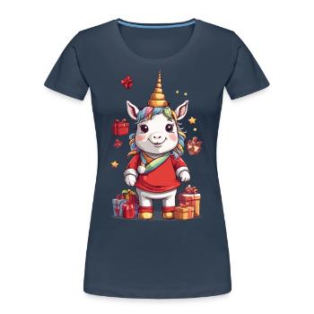 Festliches Einhorn Weihnachten mit Geschenken - Frauen Premium Bio T-Shirt - Navy - Vorne - Mia (176cm)