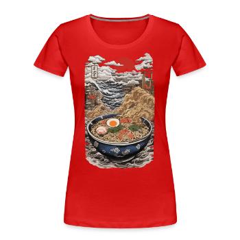 Ramen Ukiyo-E Japanische Nudelsuppe Kanji Design - Frauen Premium Bio T-Shirt - Navy - Vorne - Mia (176cm)