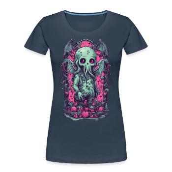 Kawaii Cthulhu Goth Monster Halloween Design - Frauen Premium Bio T-Shirt - Navy - Vorne - Mia (176cm)