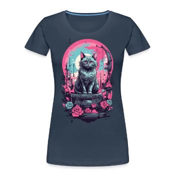 Gothic Pastel Cat with Moon and Roses - Women's Premium Organic T-Shirt - navy - Front - Mia (176cm)
