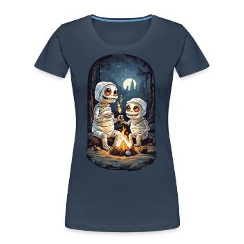 Kinder Halloween Mumien Lagerfeuer Party Design - Frauen Premium Bio T-Shirt - Navy - Vorne - Mia (176cm)