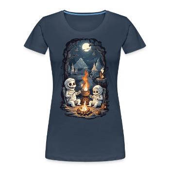 Halloween Mumie Camping Lagerfeuer Cartoon - Frauen Premium Bio T-Shirt - Navy - Vorne - Mia (176cm)