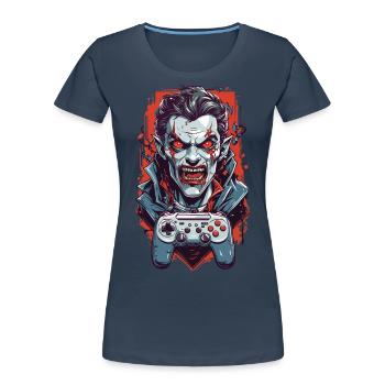 Retro Vampire Ghoul Halloween Gamer Design - Women's Premium Organic T-Shirt - navy - Front - Mia (176cm)